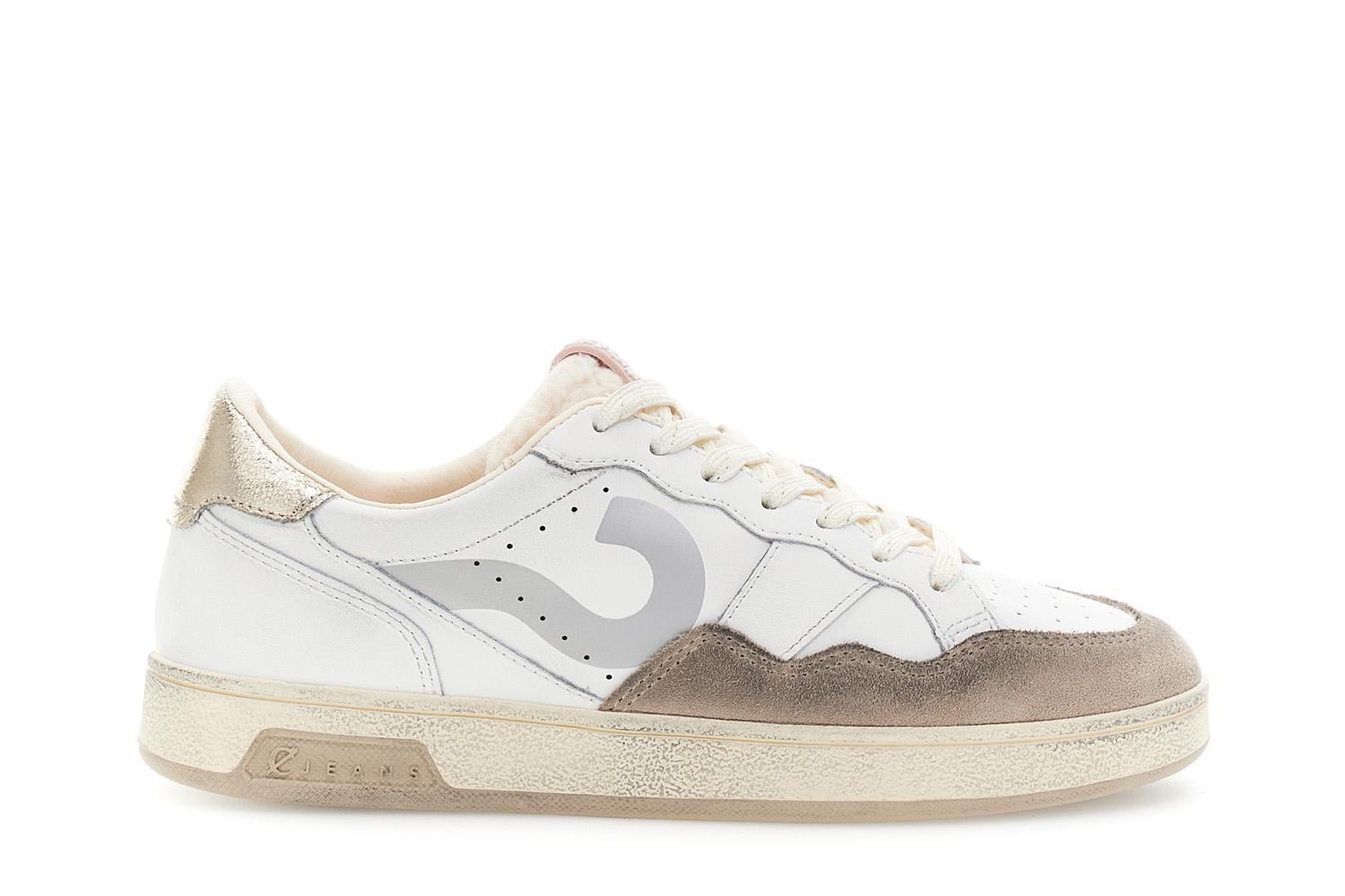 sneakers in pelle e scamosciato con riporto laminato bianco/beige 38