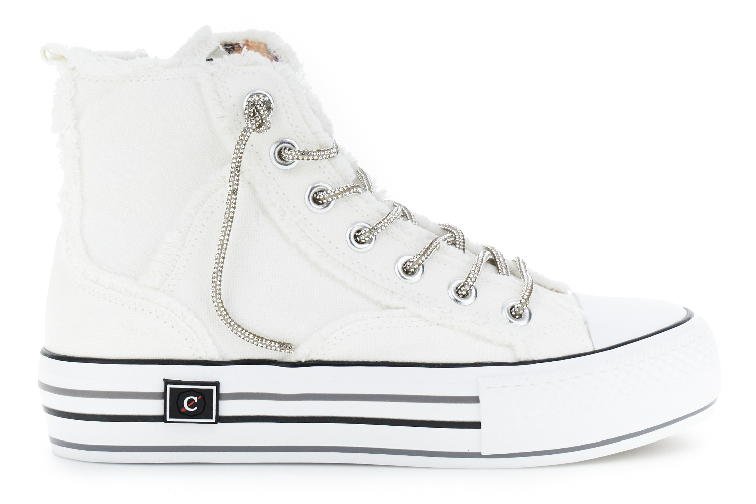 sneaker mid in canvass con lacci strass bianco 35