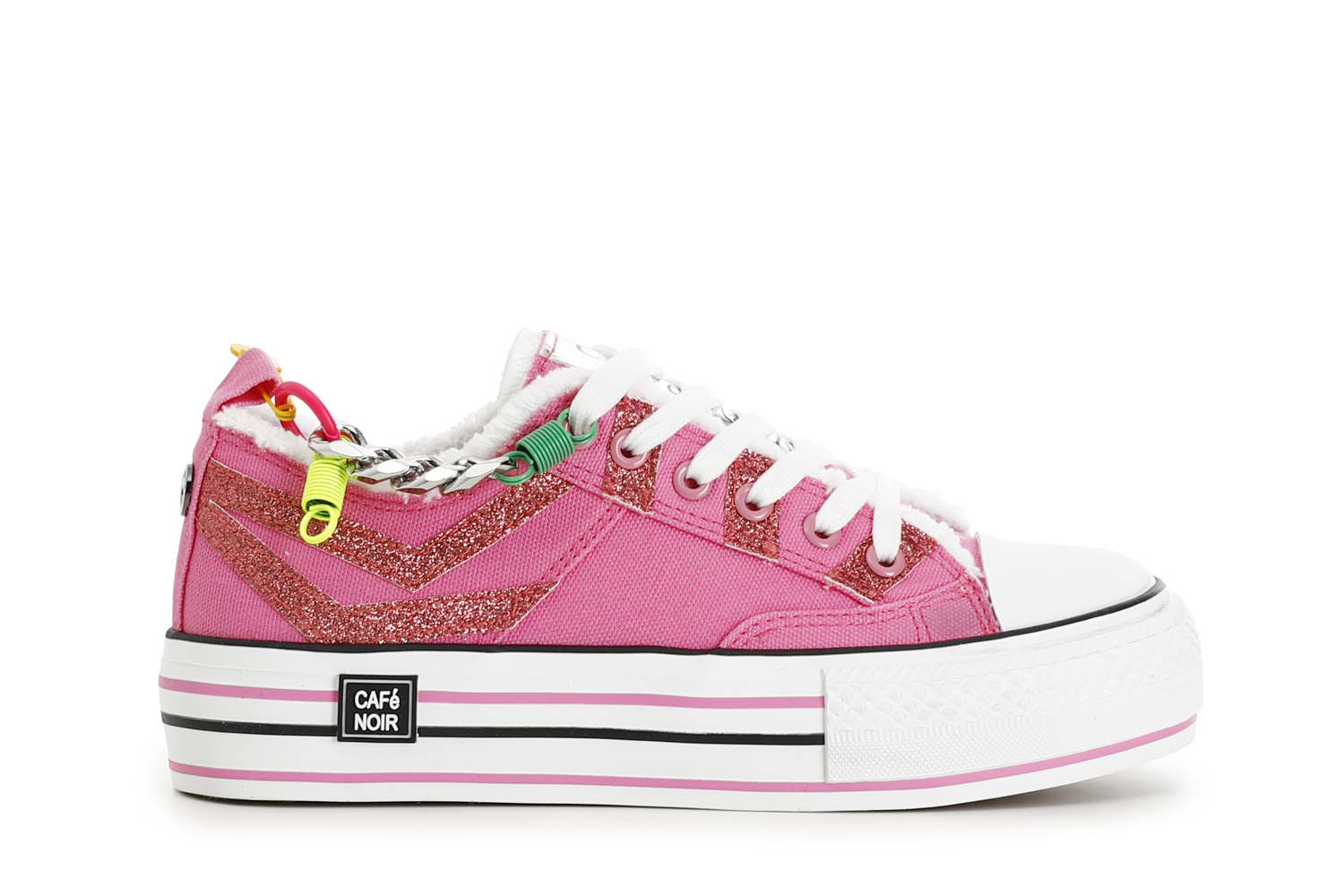 Sneakers in tessuto con glitter e catena su suola a cassetta fuxia 37 - Fuxia (37)