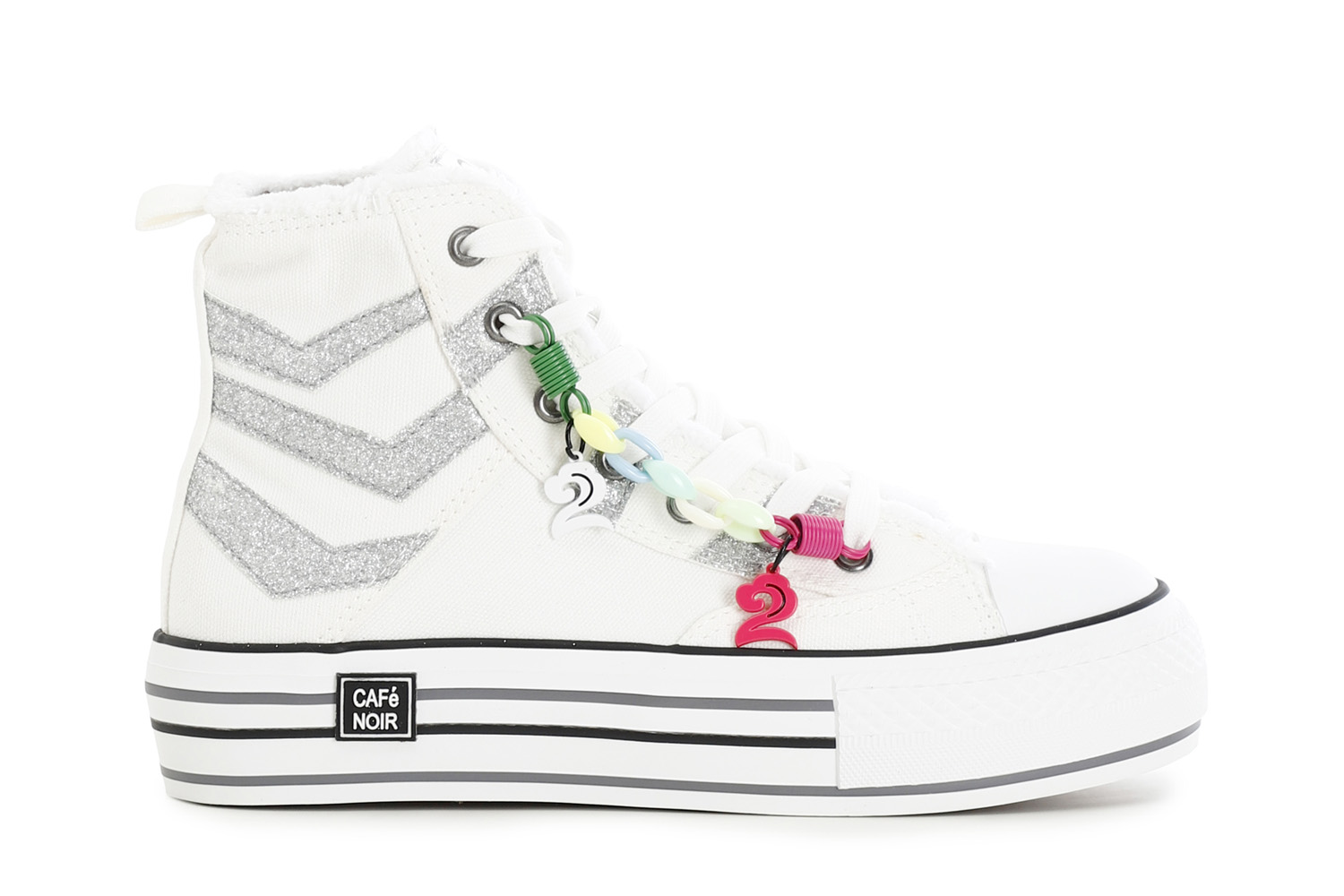 Sneakers mid in tessuto e glitter con accessorio removibile burro/argento 37 - Burro/argento (37)