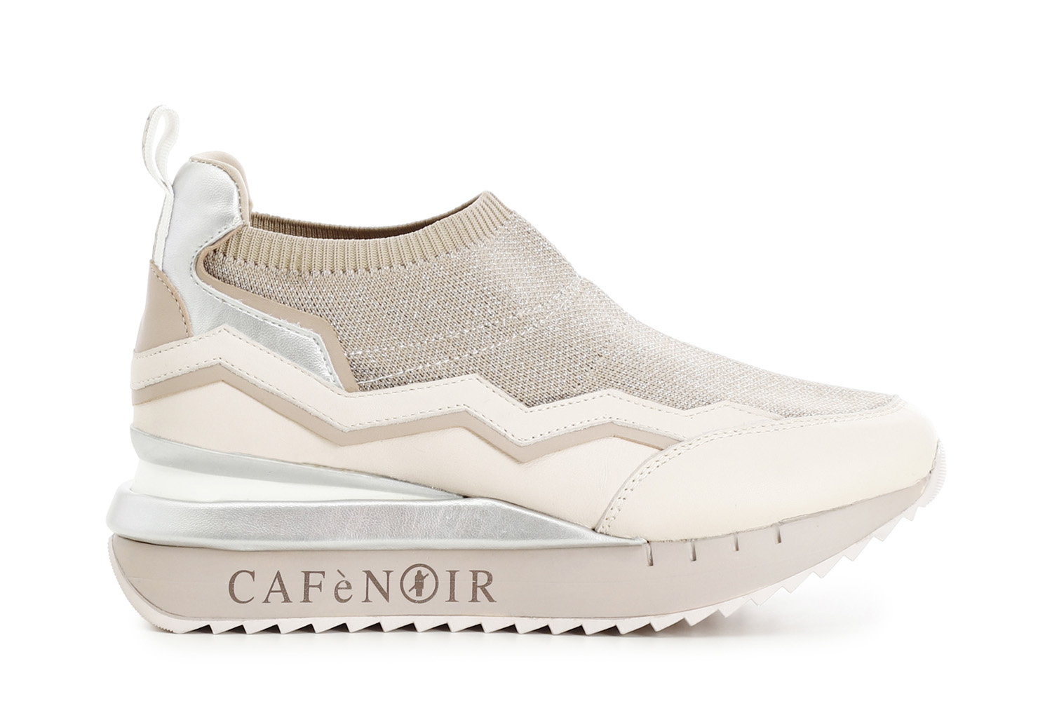 Sneakers slip on in tessuto lurex e pelle cipria 36 - Cipria (36)