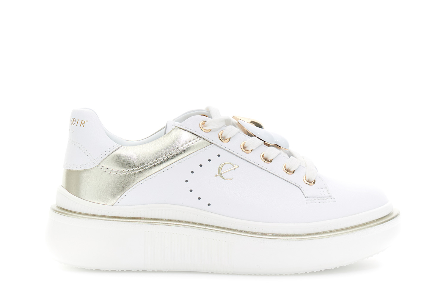 sneakers bianca allacciata in pelle con inserti bianco/oro 36