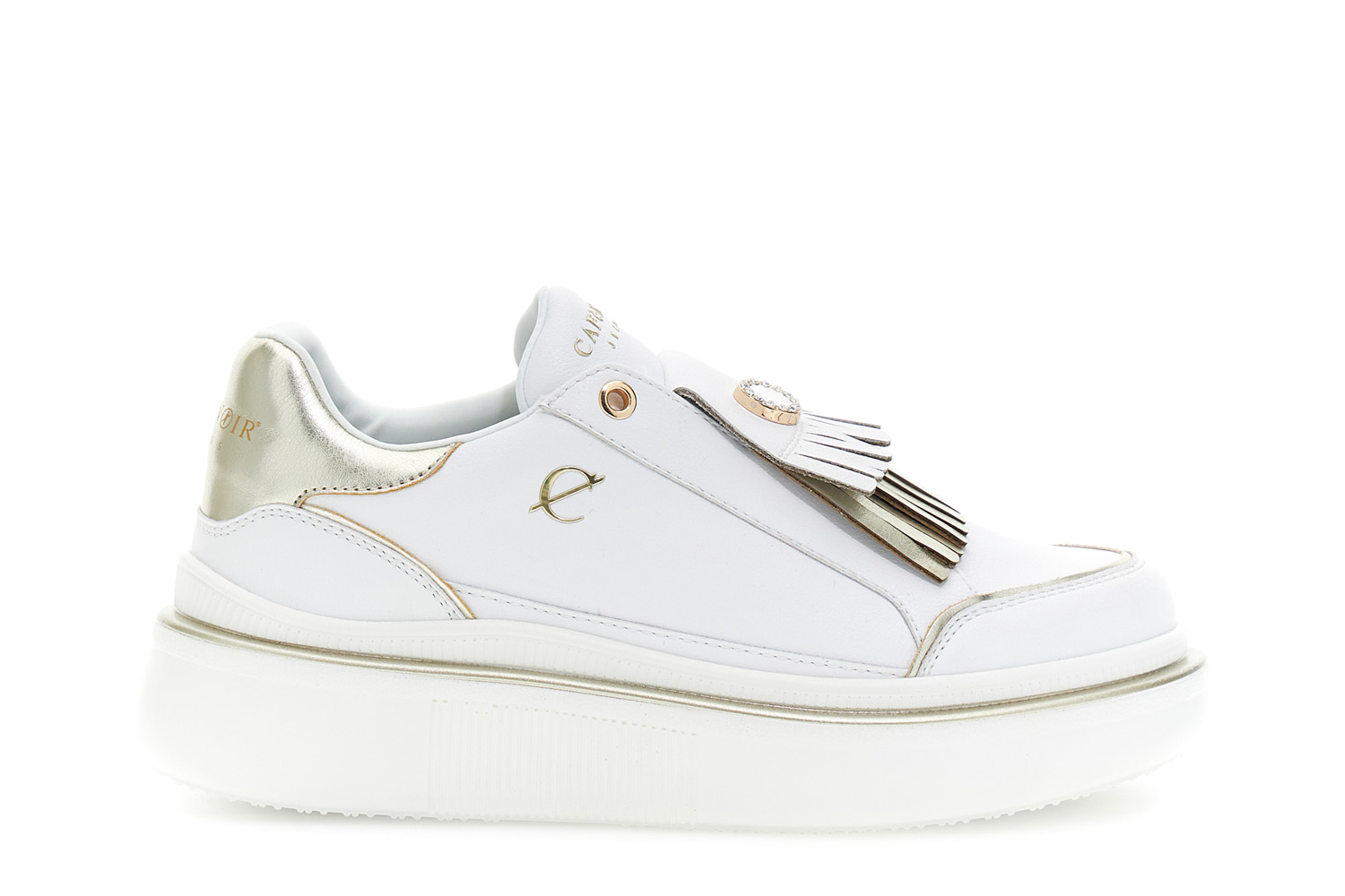 slip-on in pelle rivestita con dettaglio frange bianco/oro 40