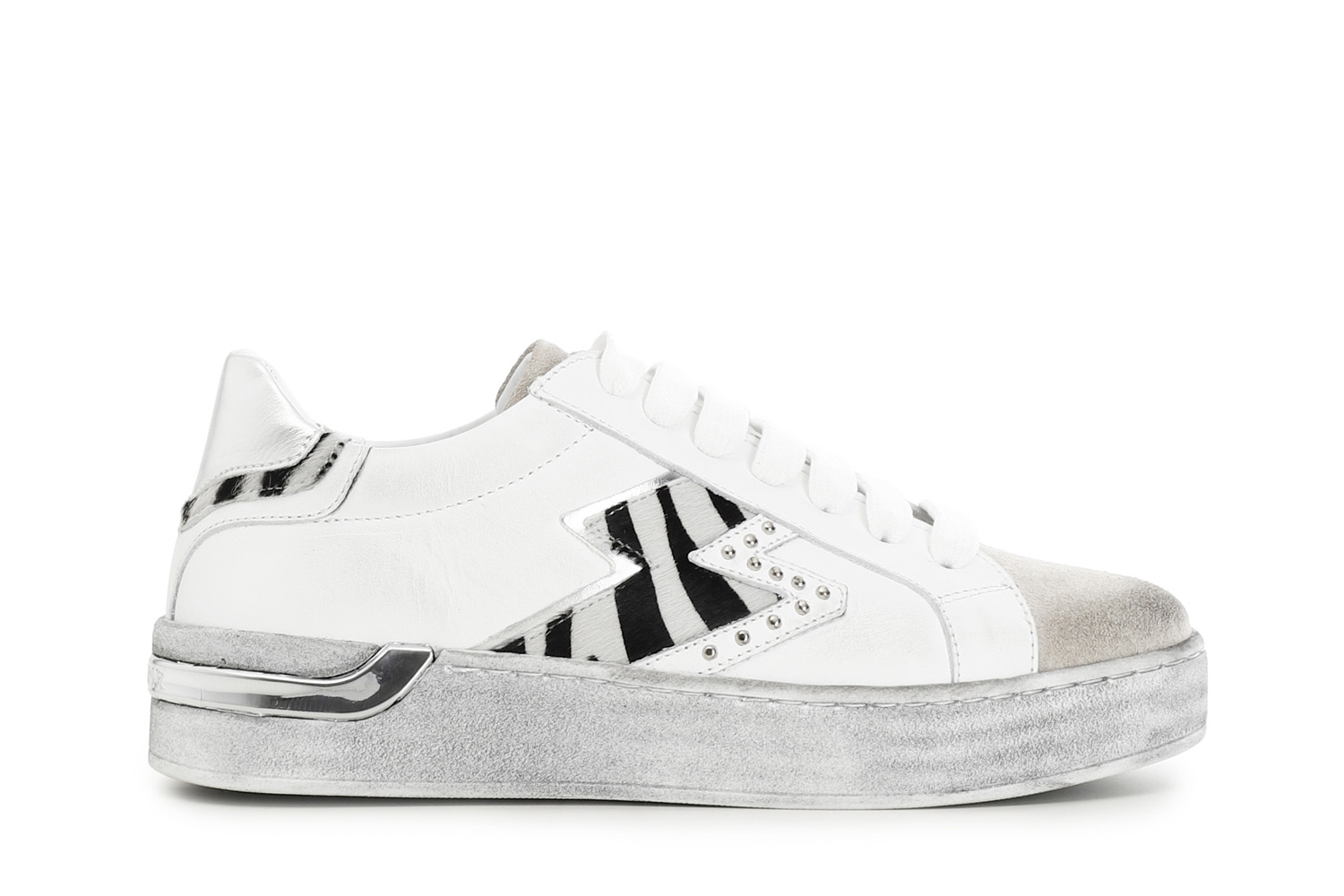 Sneakers in pelle con inserti e suola vintage multi zebrato 35 - Multi zebrato (35)