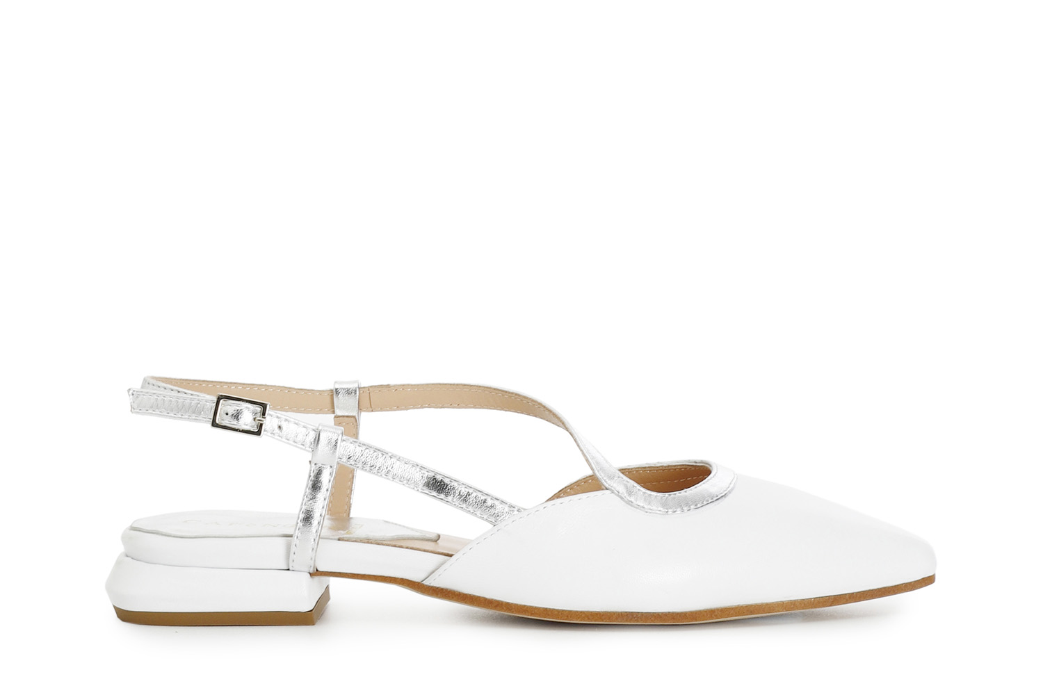 Ballerine in nappa e laminato con cinturino e scollatura asimmetrica bianco 41 - Bianco (41)