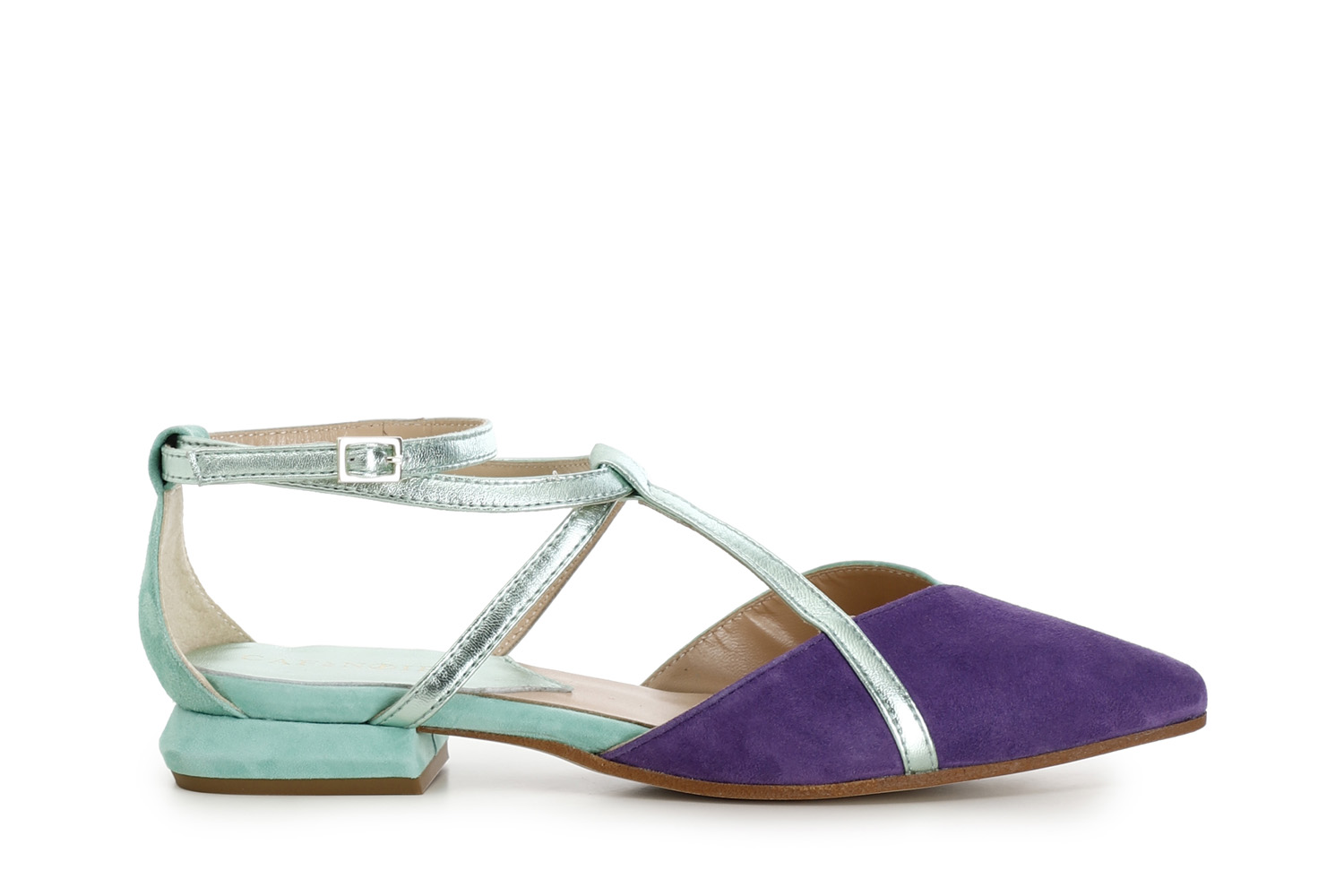 Ballerine in camoscio bicolor con laccio alla caviglia multi viola 37 - Multi viola (37)