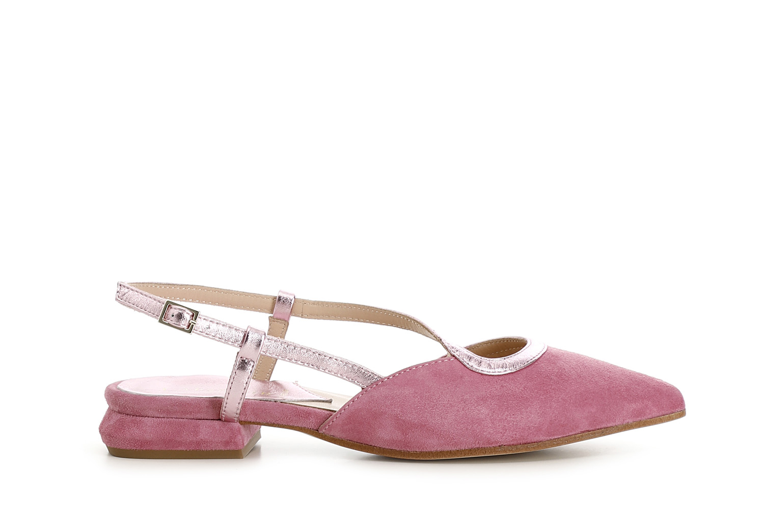 Ballerine in camoscio tono su tono con laccio alla caviglia rosa 36 - Rosa (36)