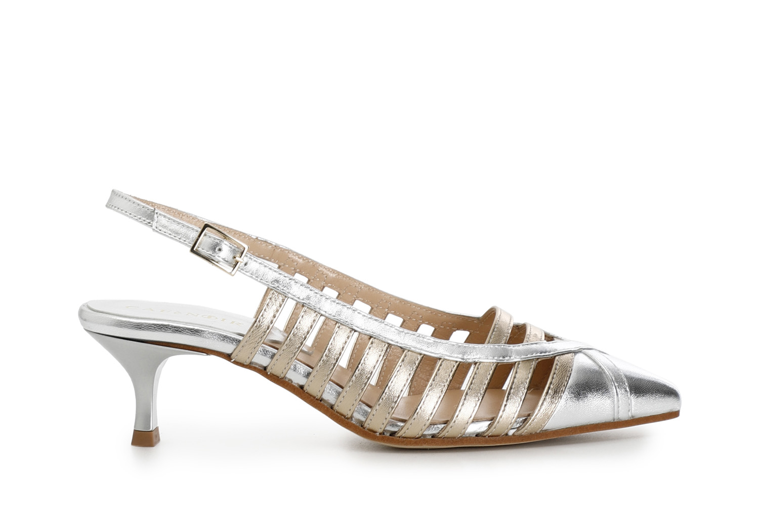 Dècollète in similpelle laminata con fasce laterali multi platino 36 - Multi platino (36)