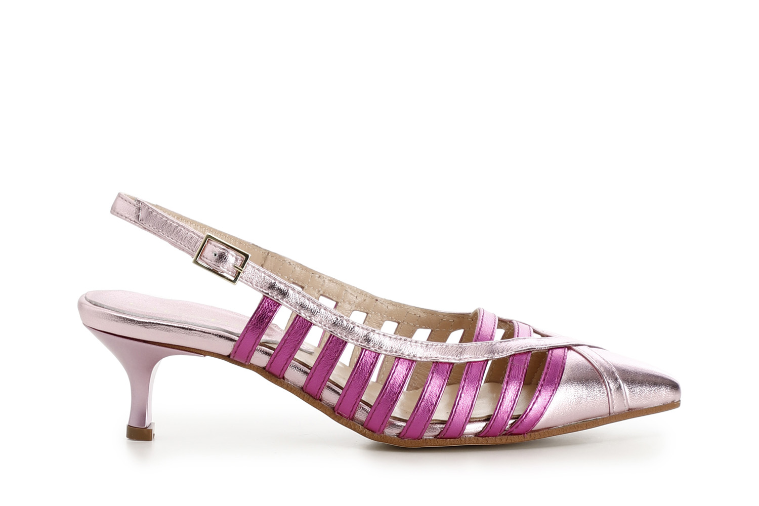 Dècollète in similpelle laminata con fasce laterali multi fuxia 36 - Multi fuxia (36)