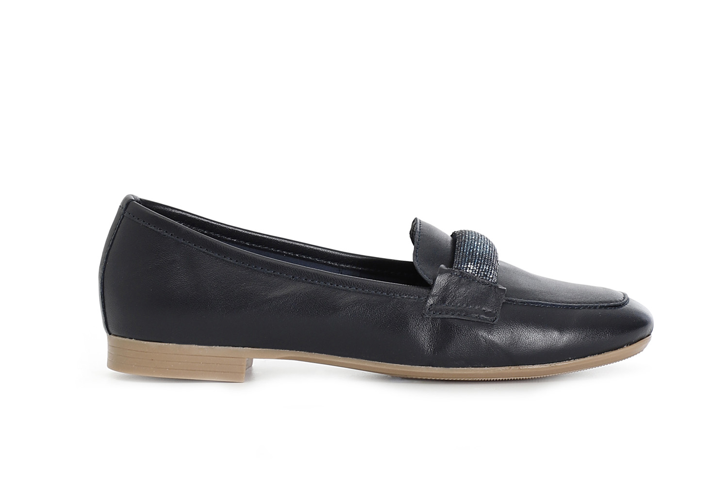 Mocassini in pelle monocolore con microstrass blu 36 - Blu (36)