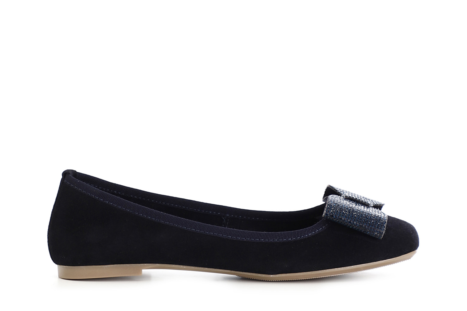 Ballerina in pelle scamosciata monocolore con fiocco tempestato di strass blu 36 - Blu (36)