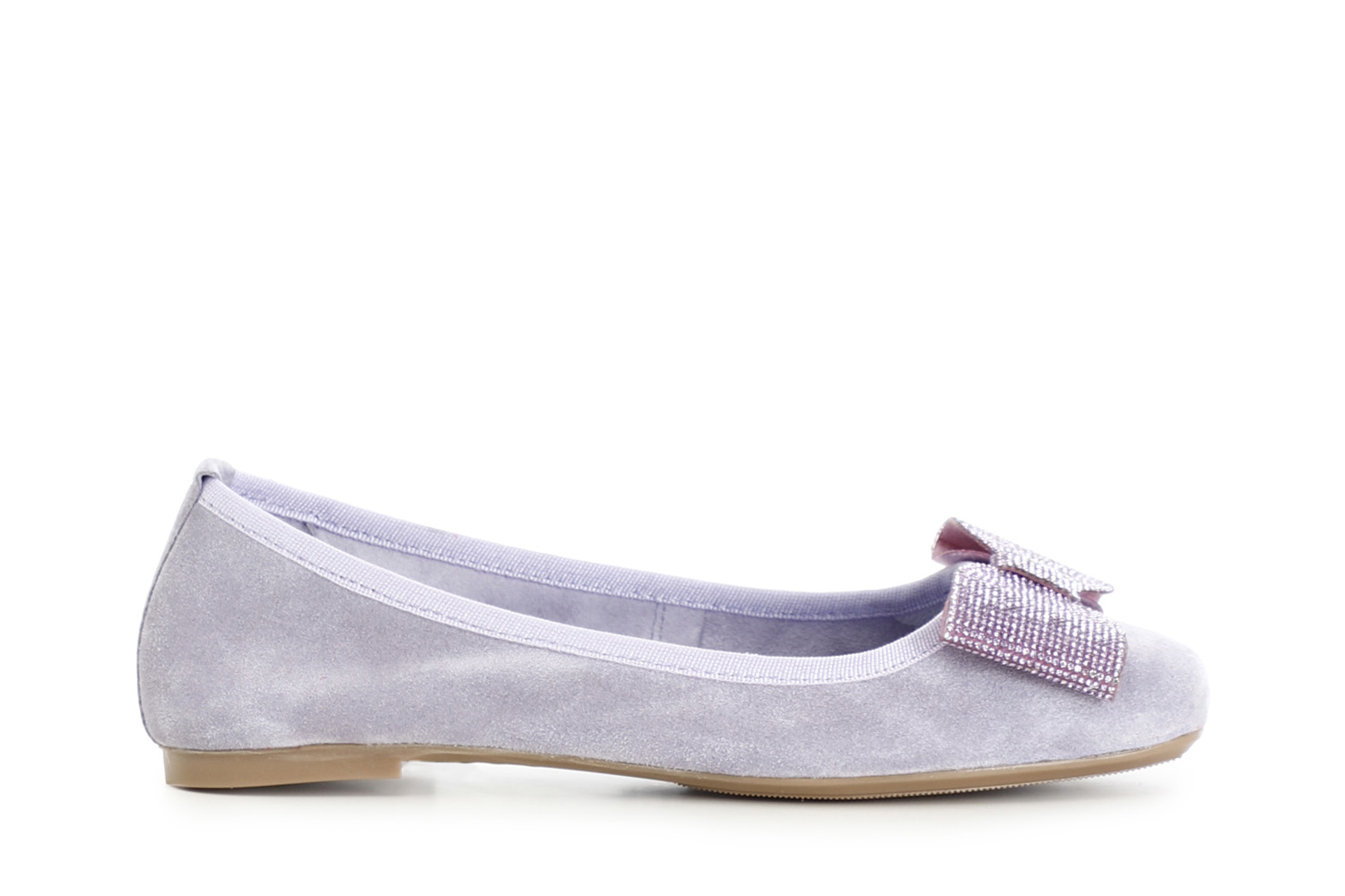 Ballerina in pelle scamosciata monocolore con fiocco tempestato di strass glicine 37 - Glicine (37)