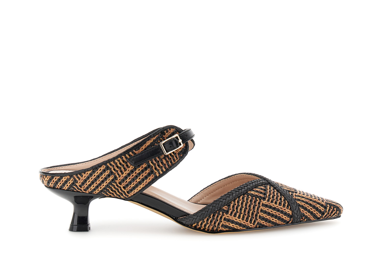 sabot tomaia effetto raffia e treccia nero/cuoio 35