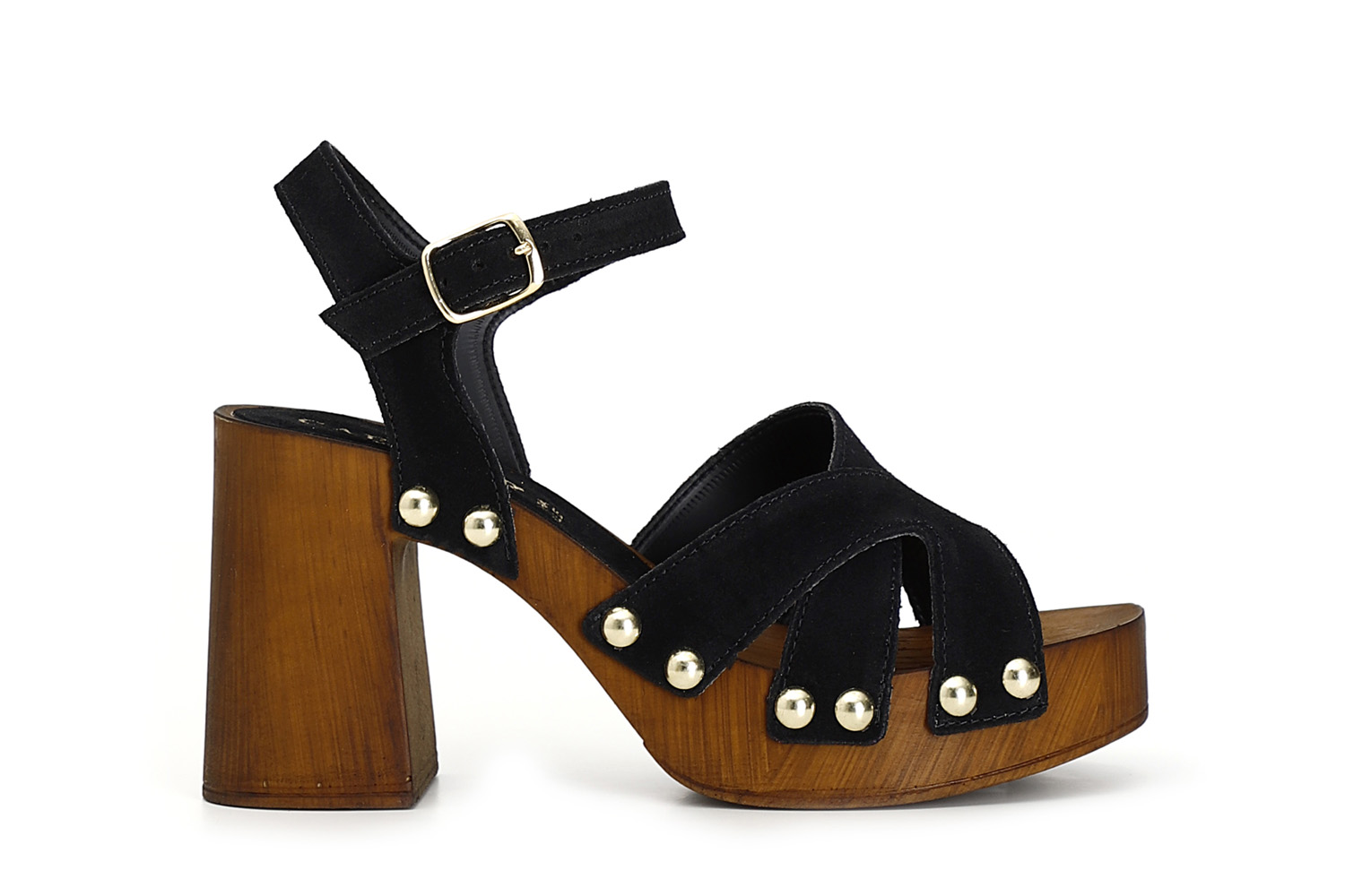 Zoccoli intrecciati con tacco alto in legno e plateau nero 41 - Nero (41)