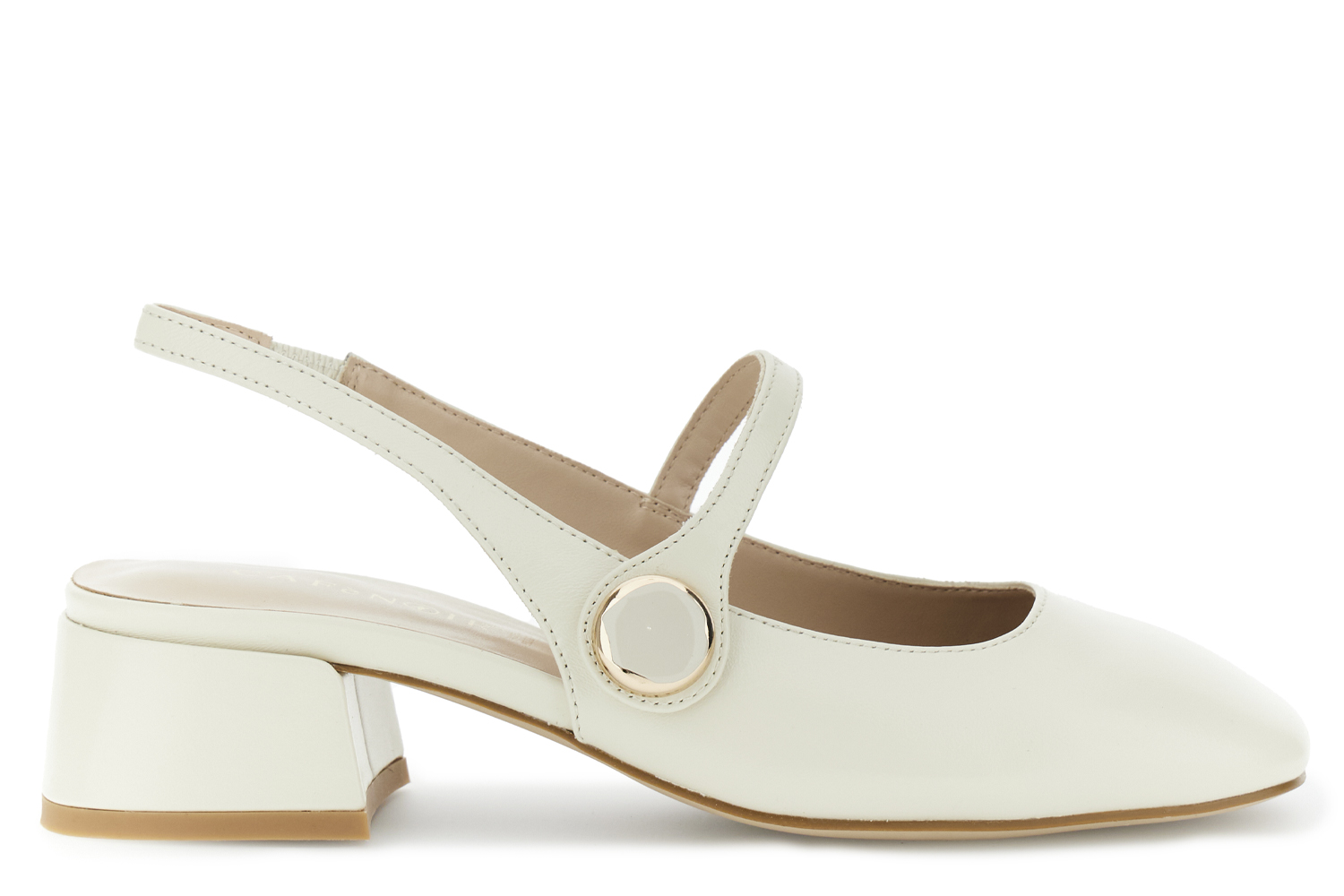 slingback in pelle vernice con accessorio bottone osso 36