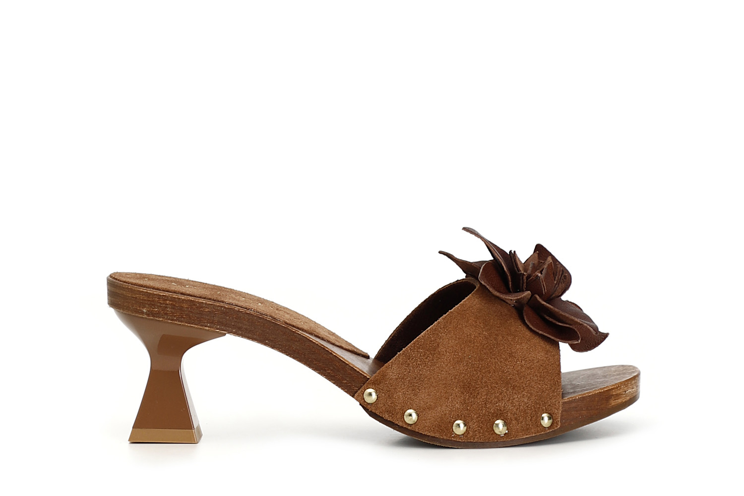 Sandali in pelle scamosciata con fascia decorara e fiore in 3d. tabacco 41 - Tabacco (41)