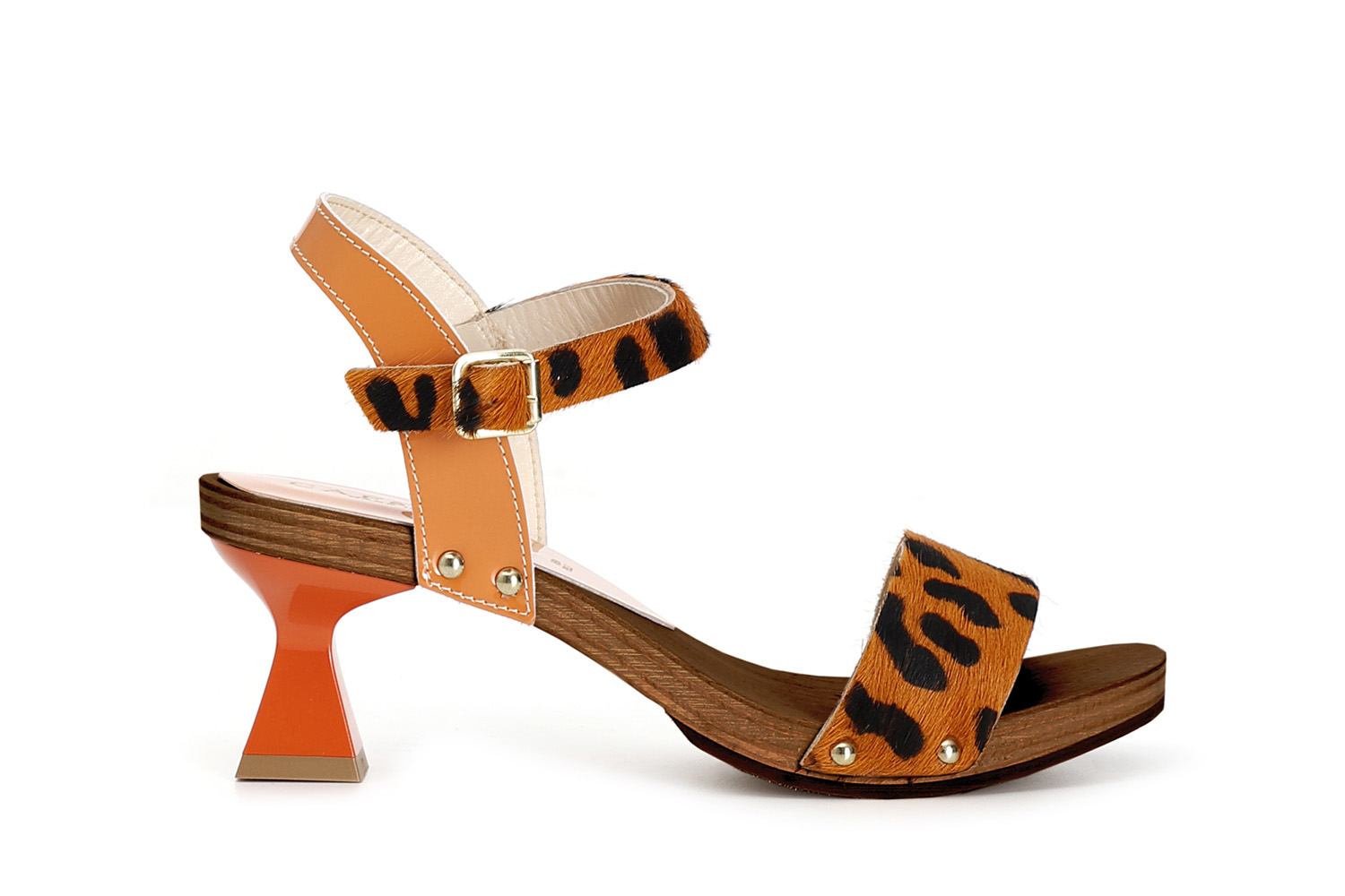 Sandali con fascia in cavallino maculato e tacco a clessidra arancio 40 - Arancio (40)