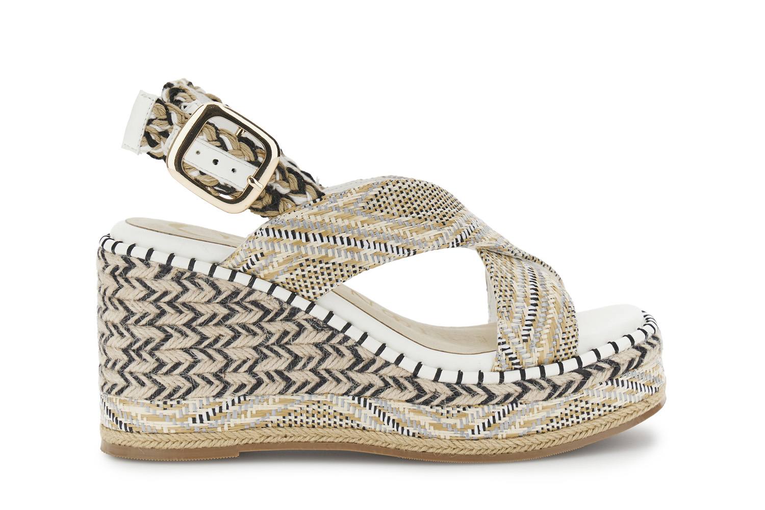 sandali con incrocio in tessuto su zeppa fasciata multi bianco 39