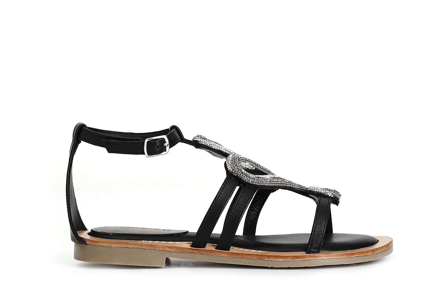 sandali in nappa con decorazione strass nero 35