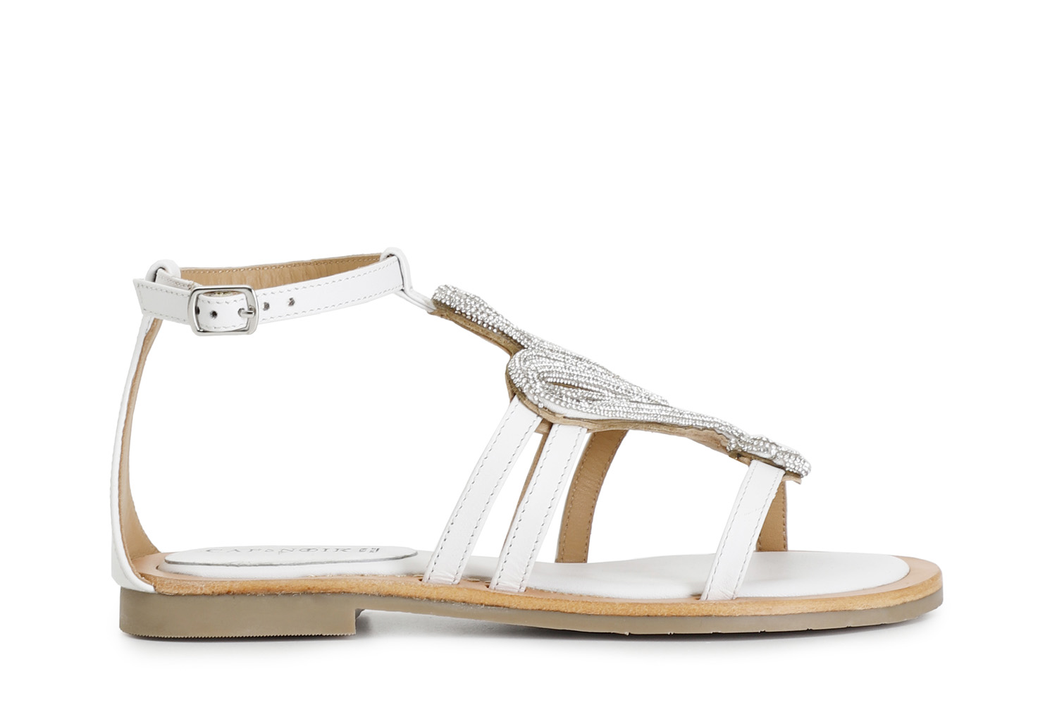 sandali in nappa con decorazione strass bianco 35