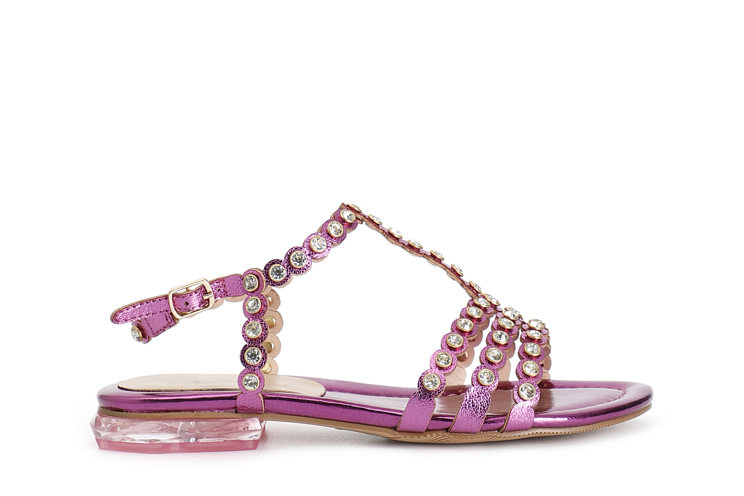 sandalo a "t" con strass fuxia 36
