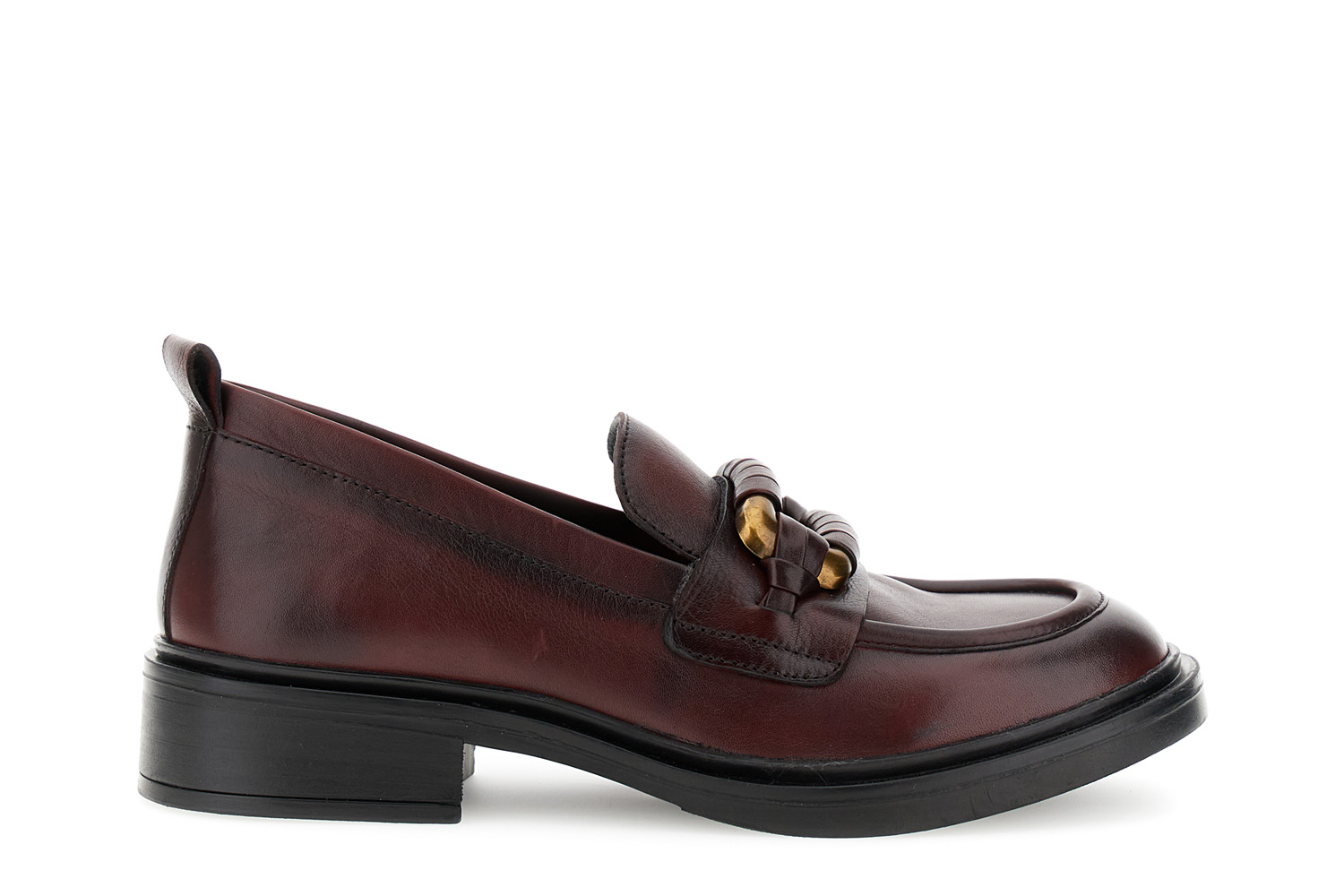 mocassini in pelle con accessorio fasciato bordeaux 41