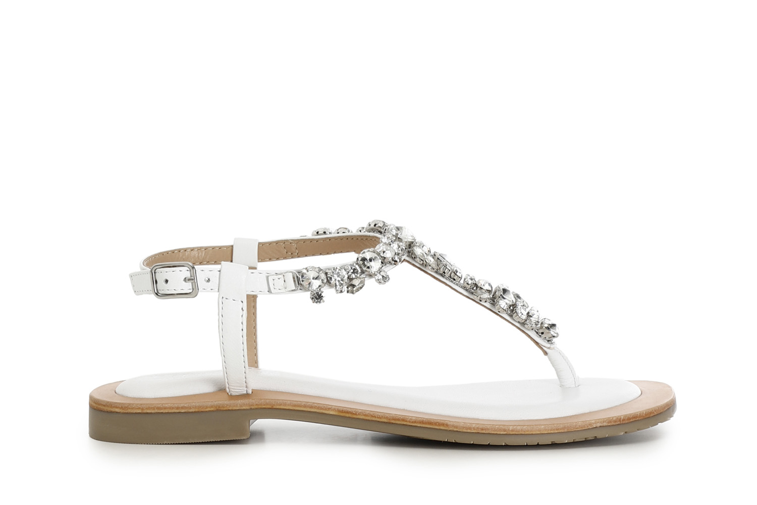 Sandali infradito in pelle con accessorio gioiello. bianco 36 - Bianco (36)