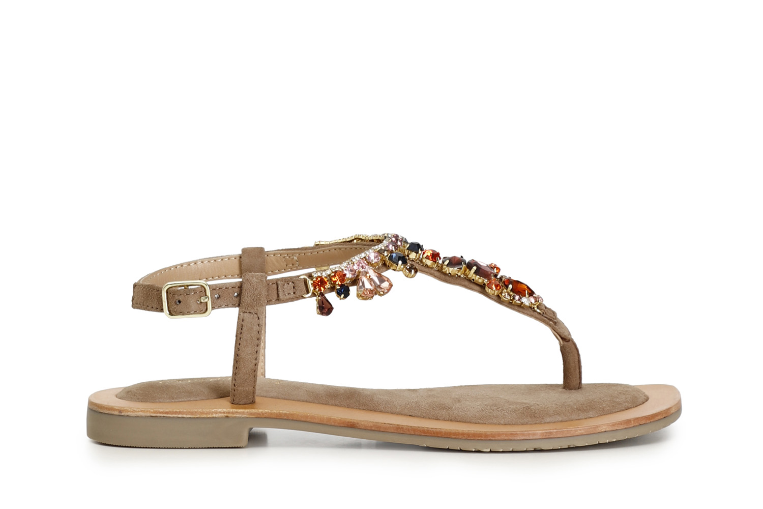 Sandali infradito in pelle scamosciata con accessorio gioiello taupe 41 - Taupe (41)