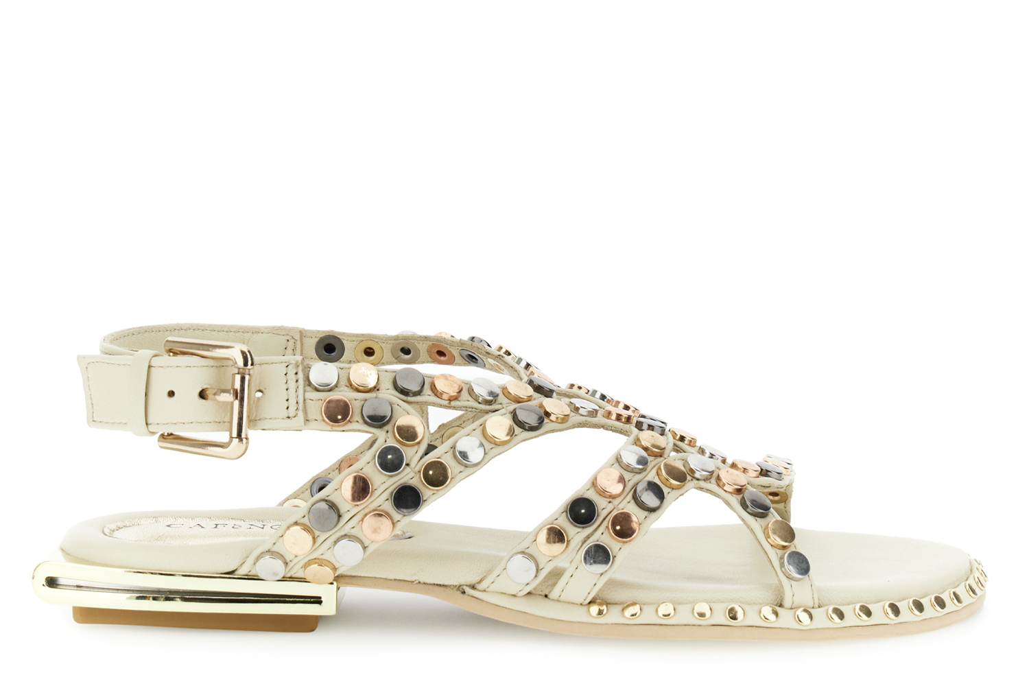sandali asimmetrici in pelle con borchie multicolor osso 36