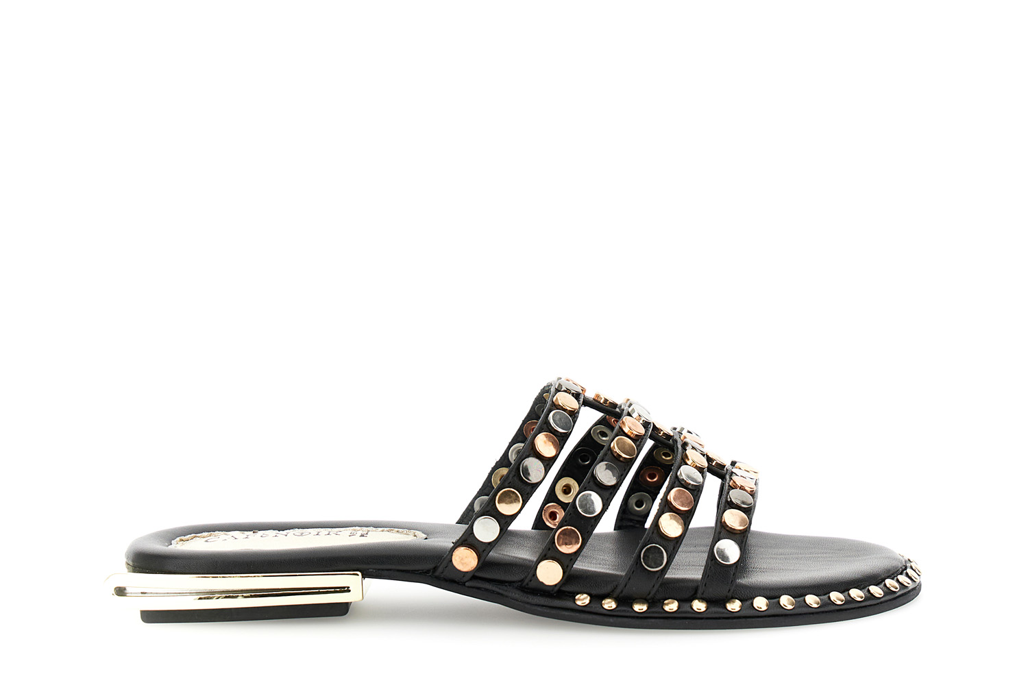 ciabatta in pelle con borchie multicolor nero 35