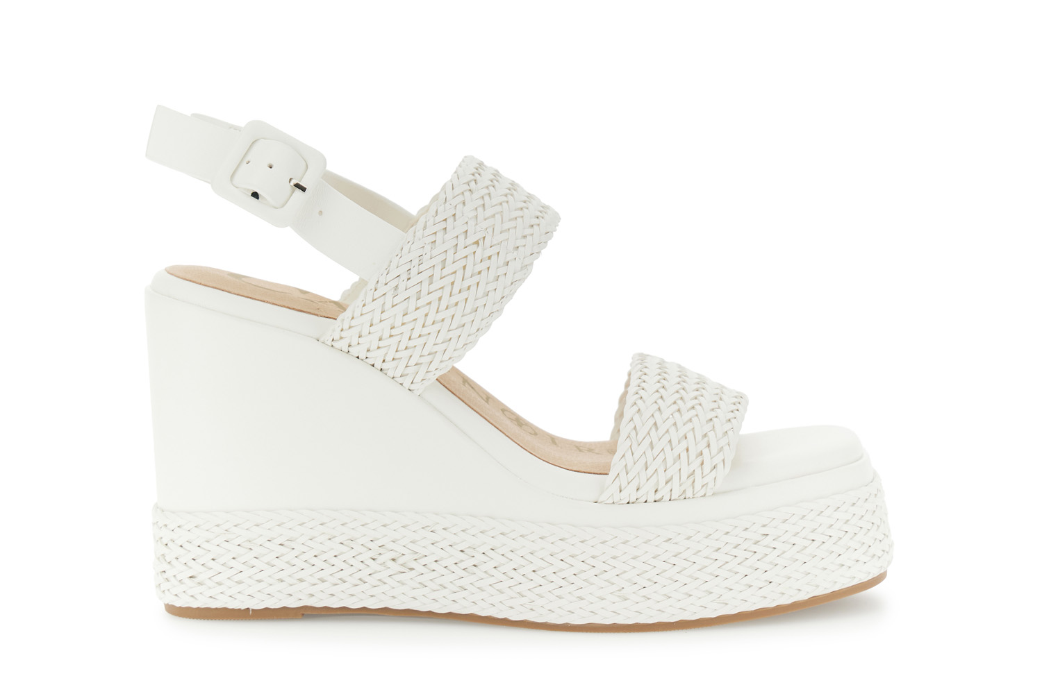 CafèNoir — Sandali due fasce su zeppa in sintetico effetto pelle intrecciata bianco