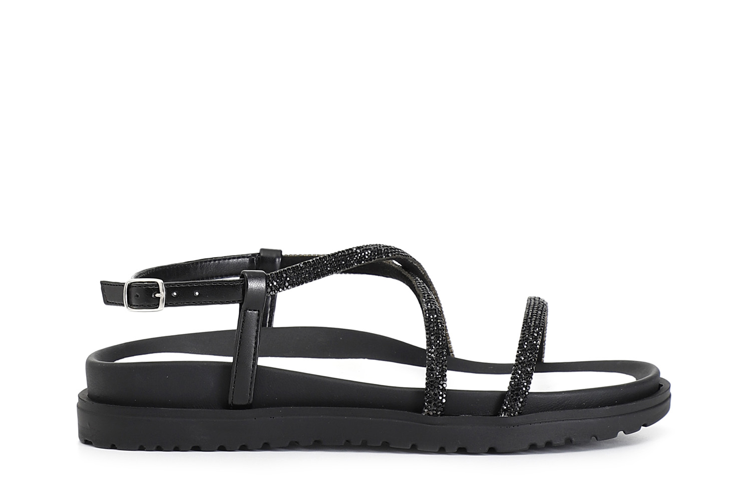 Sandali lacci con strass nero 37 - Nero (37)