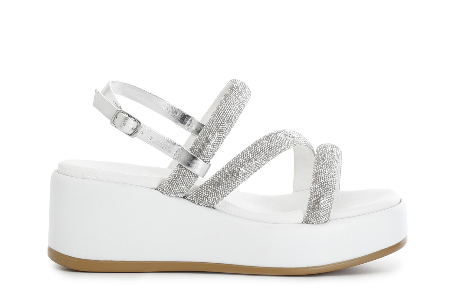 Sandali con zeppa e tre fasce con strass argento 38 - Argento (38)