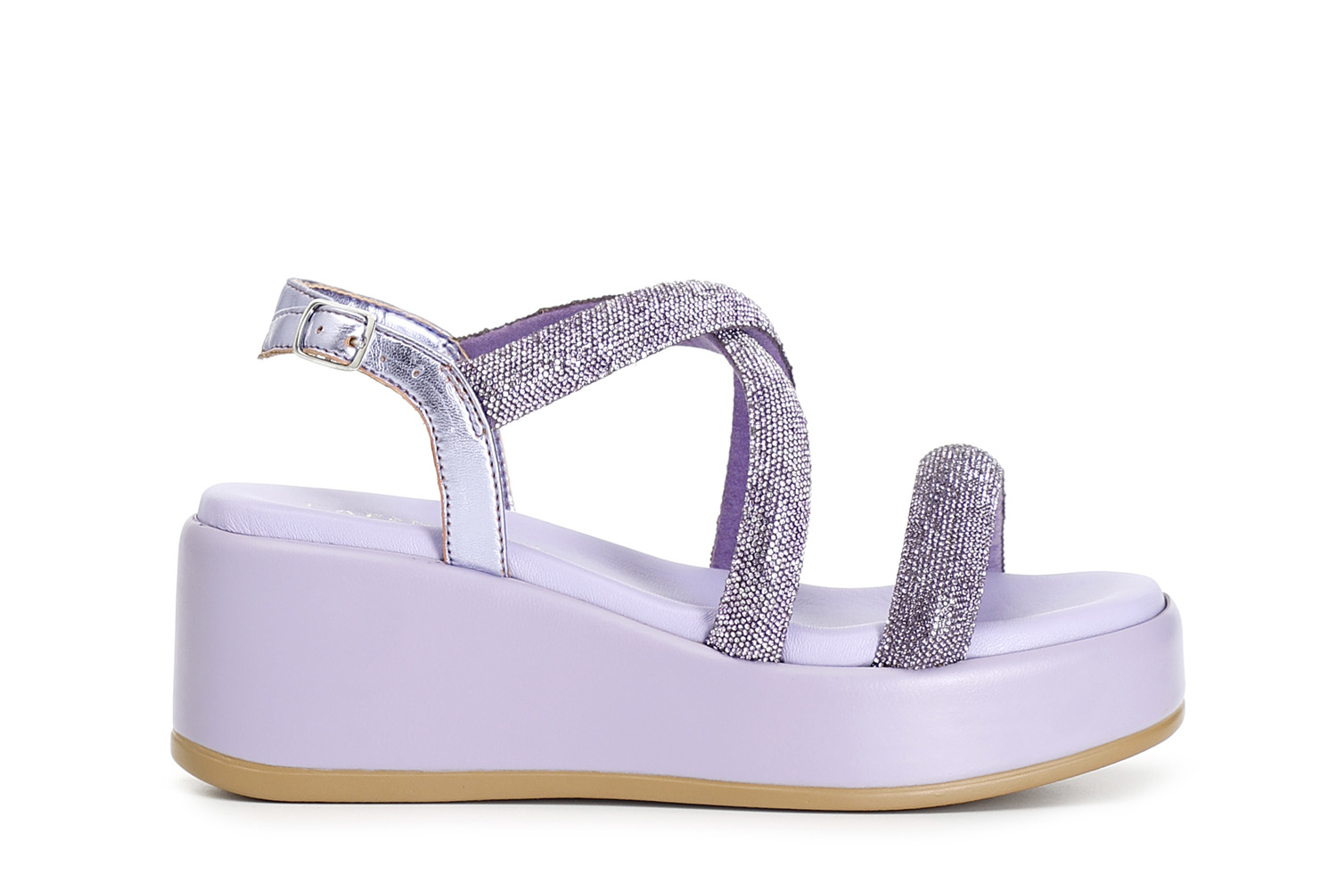 Sandali con zeppa e fasce incrocio con strass lilla 36 - Lilla (36)