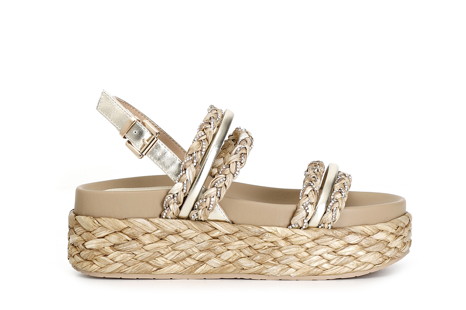 Sandali frate in rafia e con strass cuoio 36 - Cuoio (36)