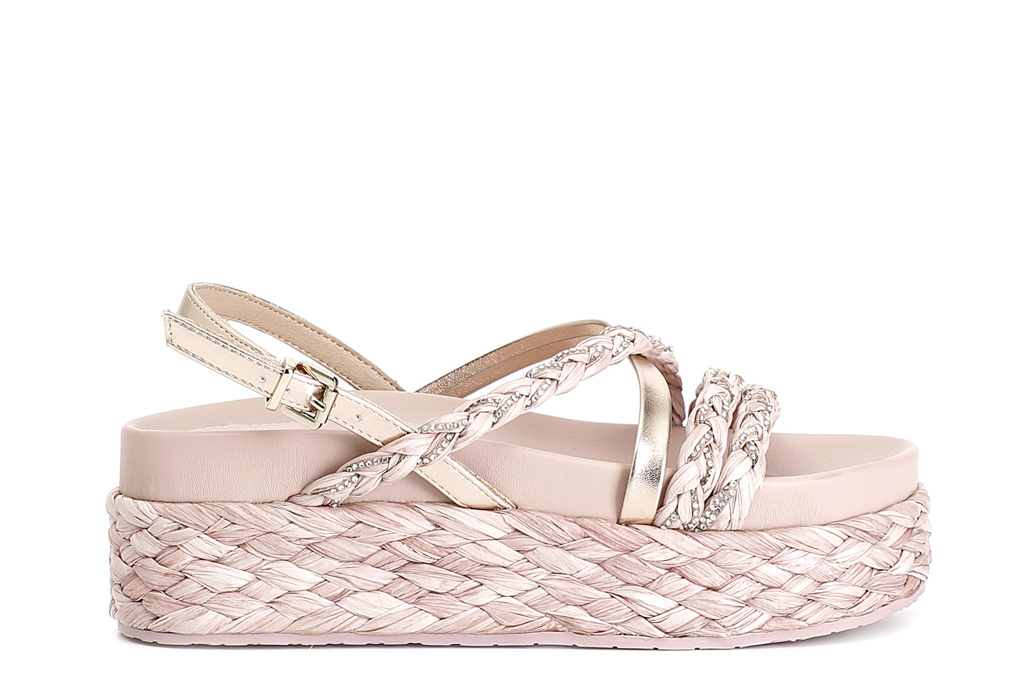 Sandali in raffia intrecciata e strass cipria 38 - Cipria (38)