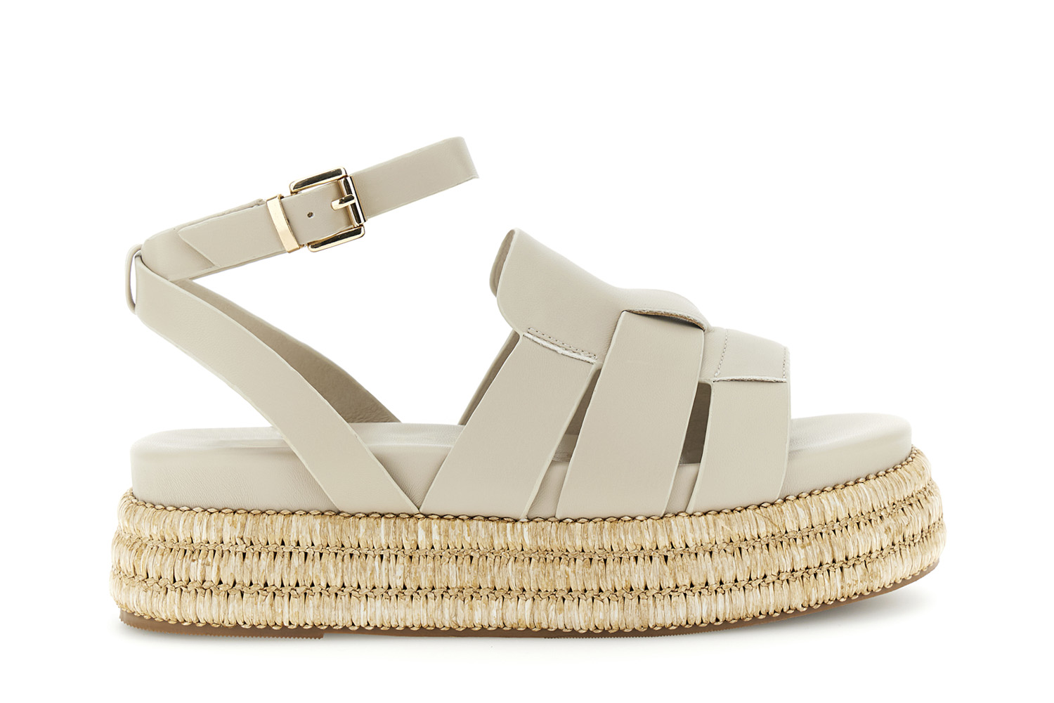 CafèNoir — Sandalo in sintetico effetto pelle con zeppa fascia rafia beige