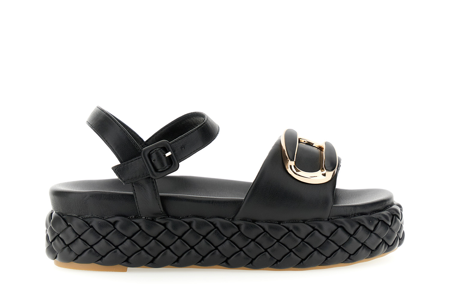 sandali gilda con fondo a treccia e accessorio nero 35