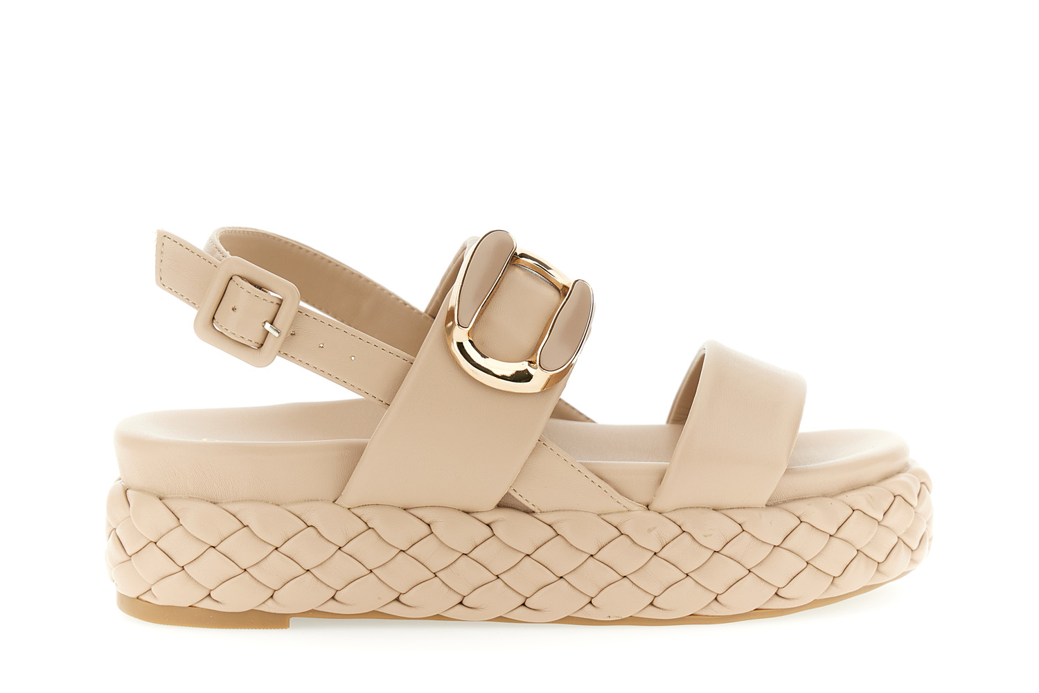 sandali due fasce con fondo a treccia e accessorio taupe 36