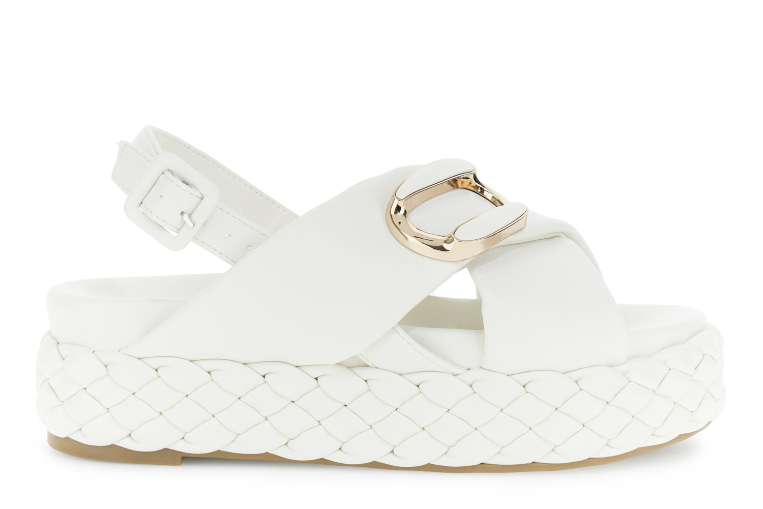sandali incrociato con fondo a treccia e accessorio bianco 36