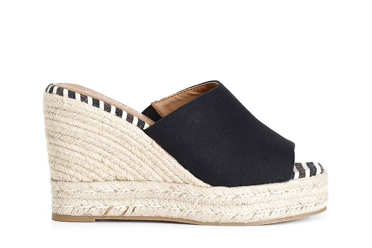 Ciabatte in tessuto su zeppa corda nero 37 - Nero (37)