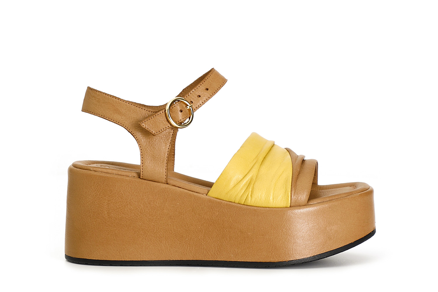 Sandali gilda bicolore in pelle cuoio/giallo 37 - Cuoio/giallo (37)