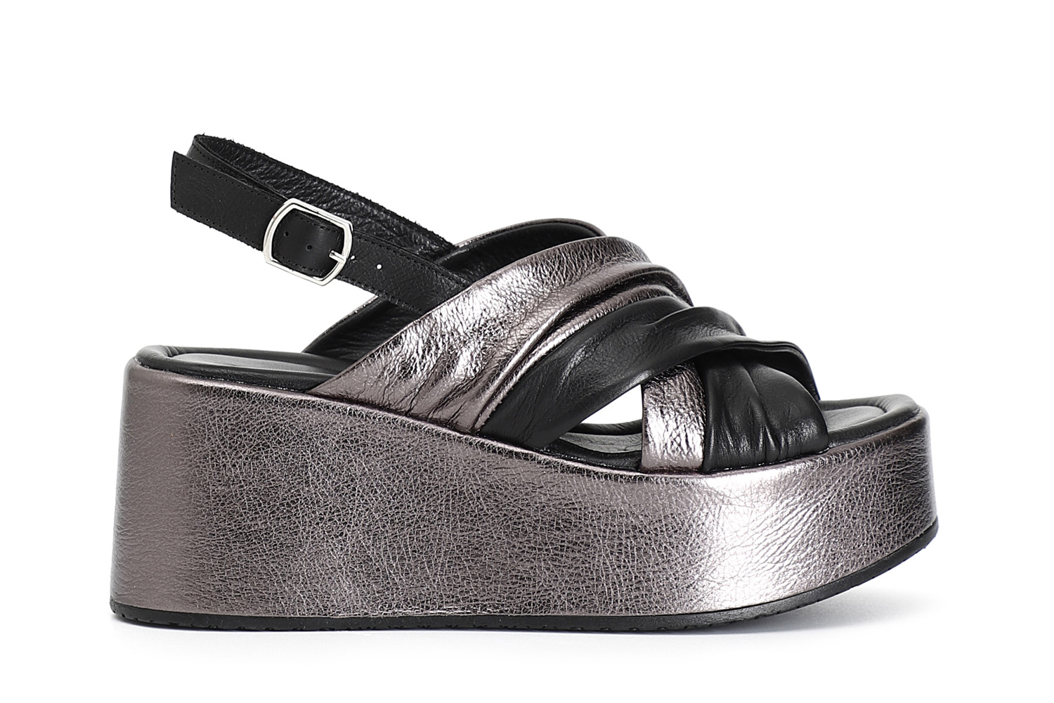 Sandali incrocio bicolor in pelle nero/antracite 35 - Nero/antracite (35)