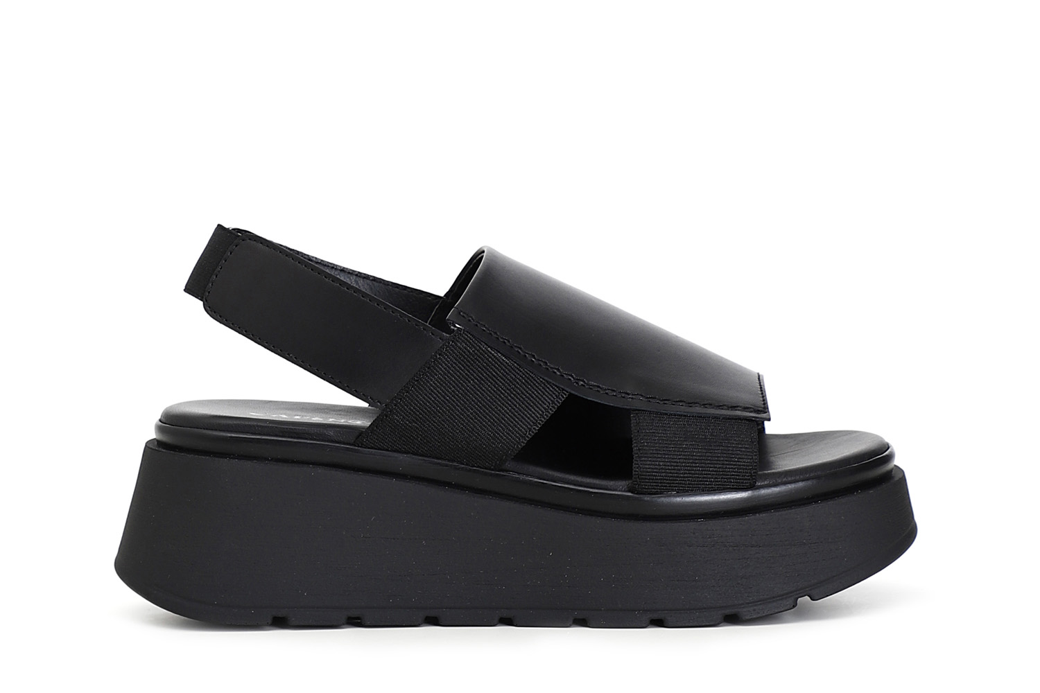 Sandali fascia in pelle su zeppa nero 40 - Nero (40)