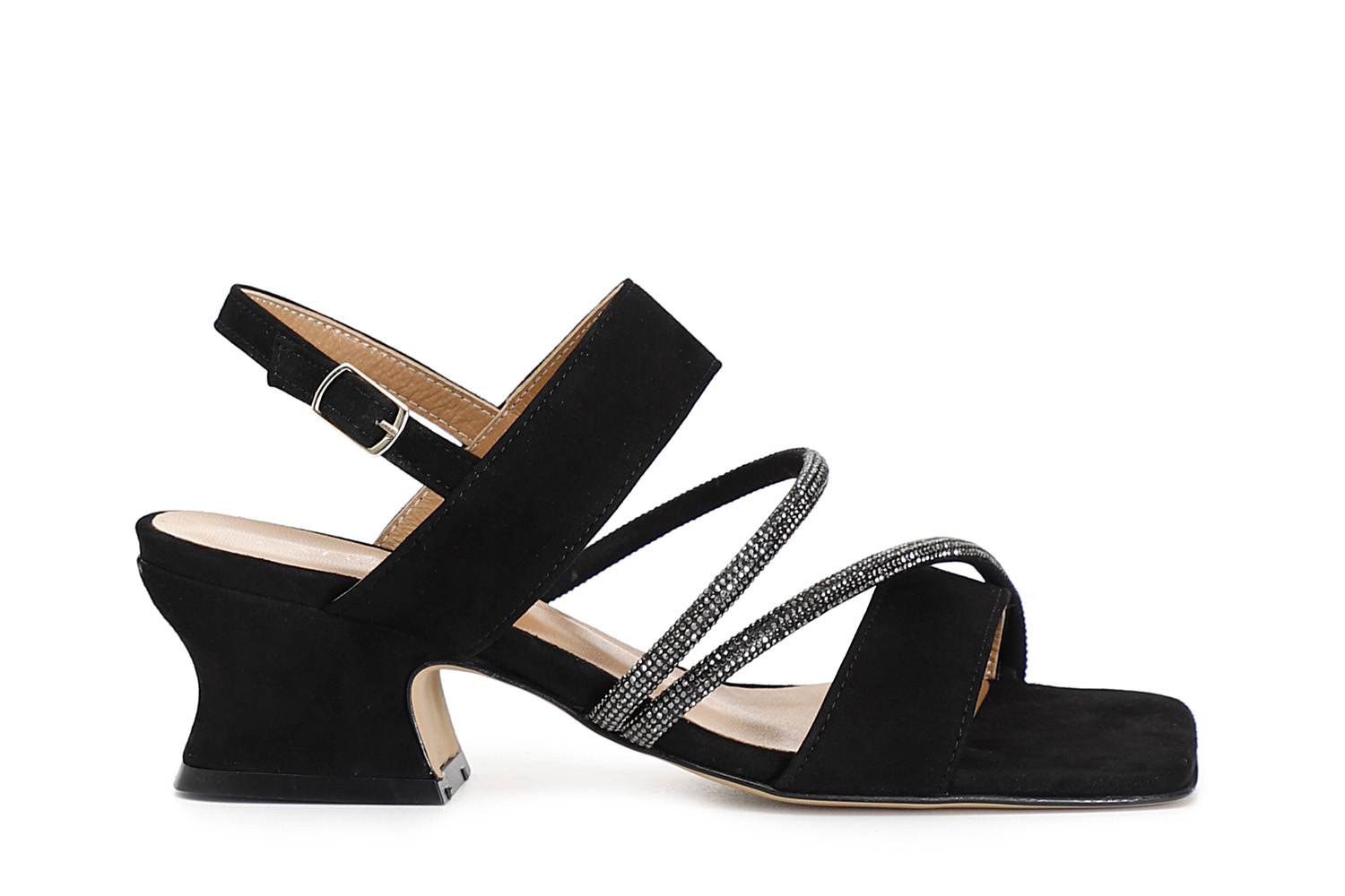 Sandali in pelle scamosciata con strass nero 36 - Nero (36)