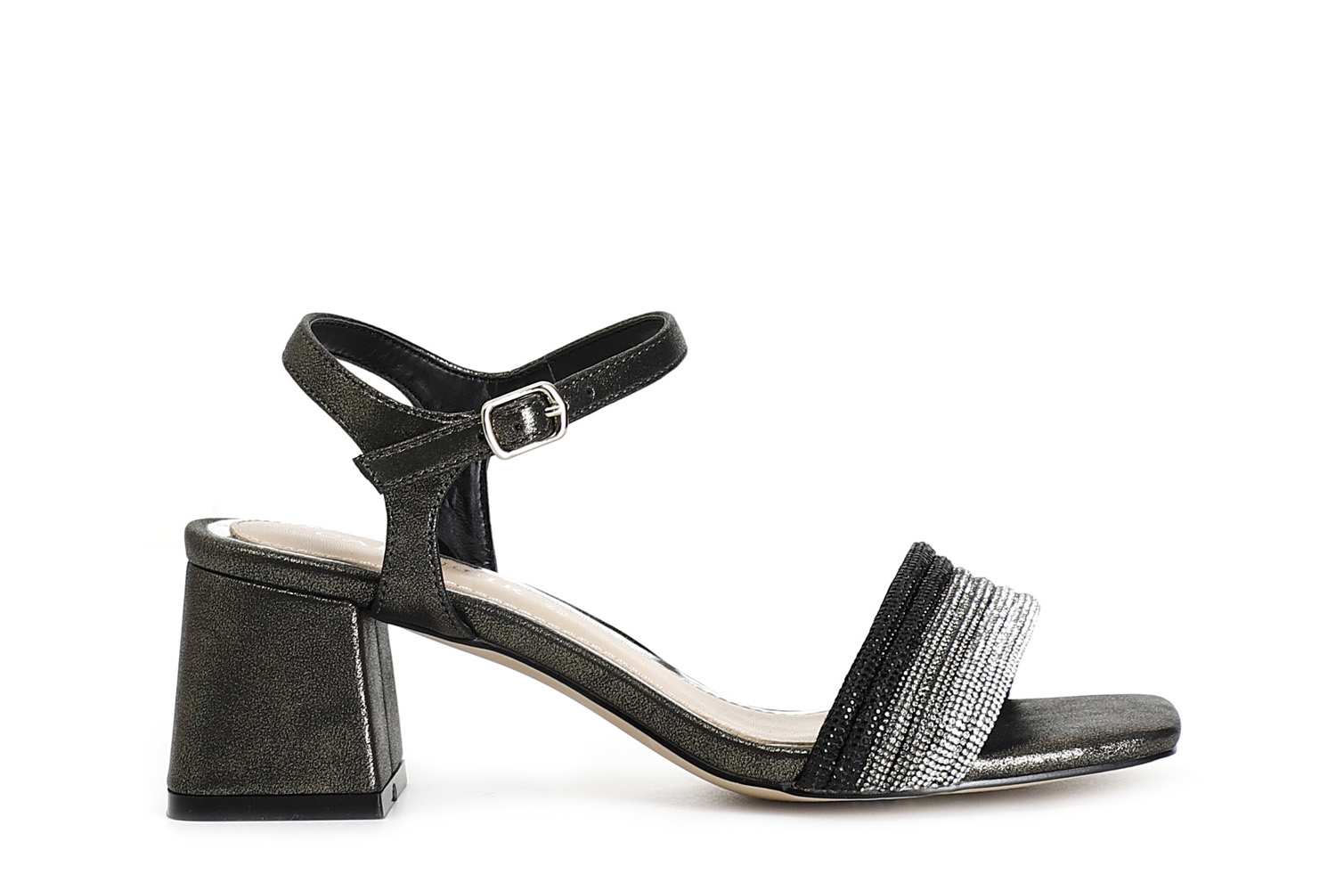 CafèNoir — Sandali gilda effetto laminato con fasce strass davanti nero