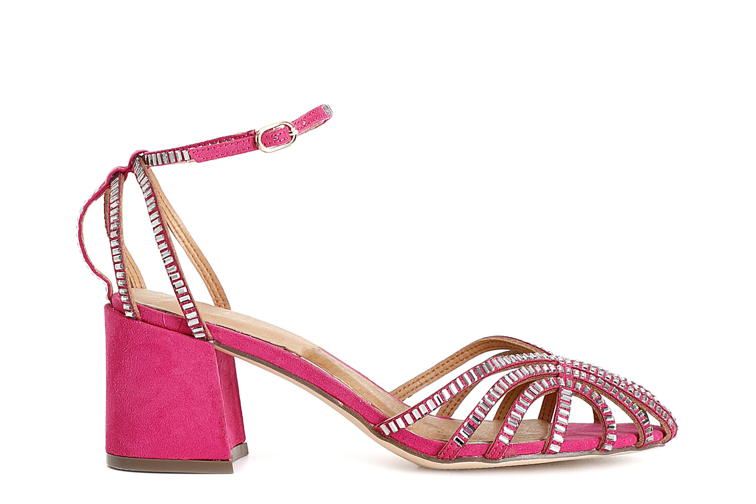 Sandali a gabbia laccio alla caviglia in microfibra e strass fuxia 37 - Fuxia (37)