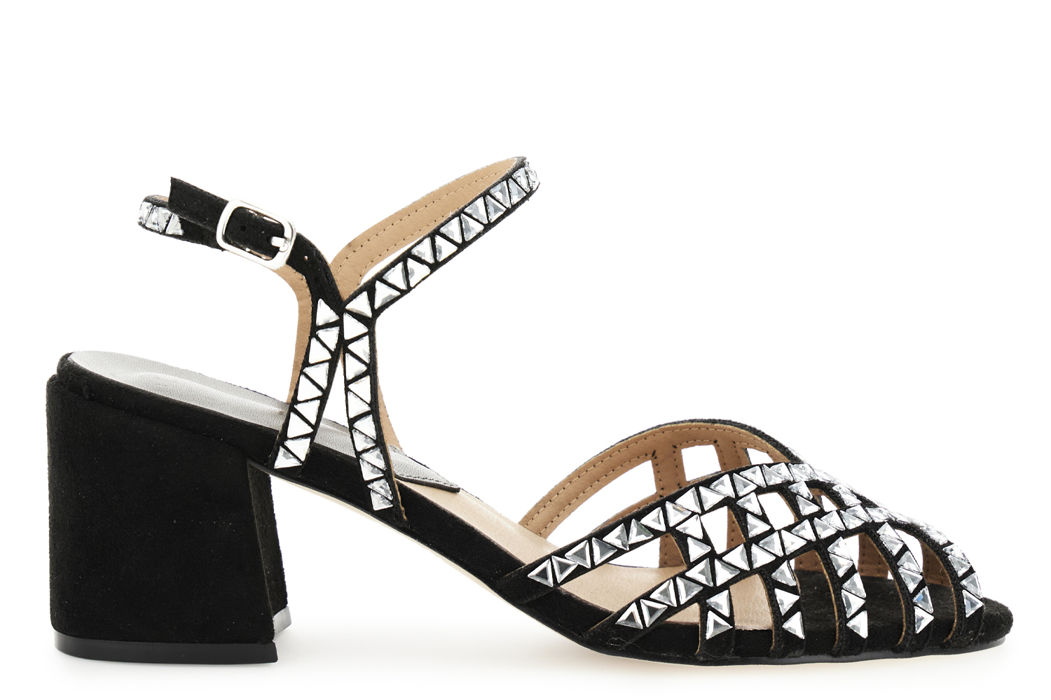 sandali gabbia con strass triangolo nero 35
