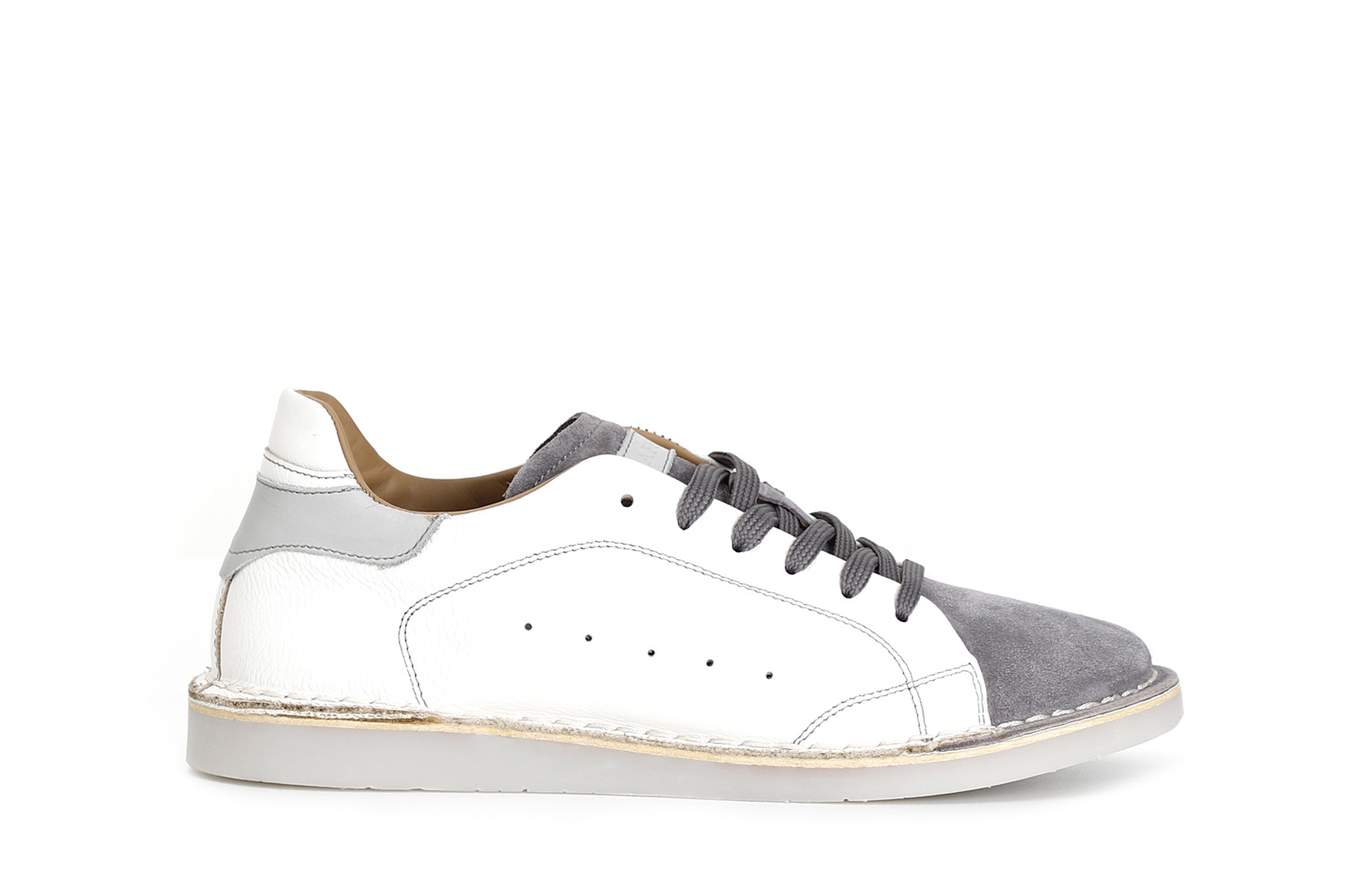 Sneakers in pelle e pelle scamosciata bianco/grigio 40 - Bianco/grigio (40)