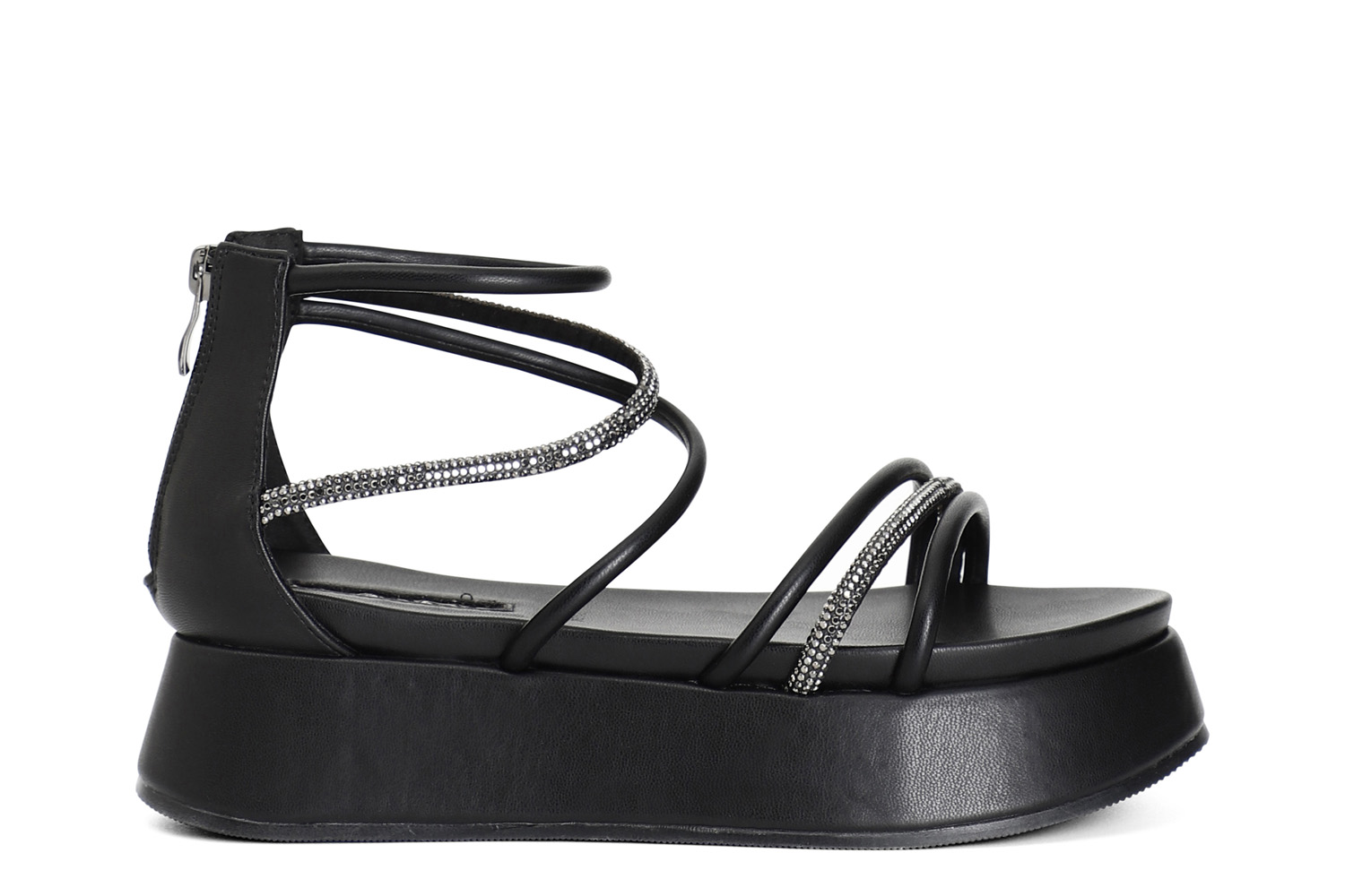 sandali asimmetrico con mignons nero 39